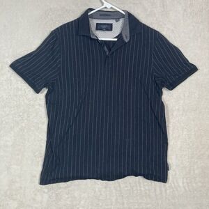Ted Baker Polo Shirt Mens 4 Large Navy Blue Pinstripe Short Sleeve Casual